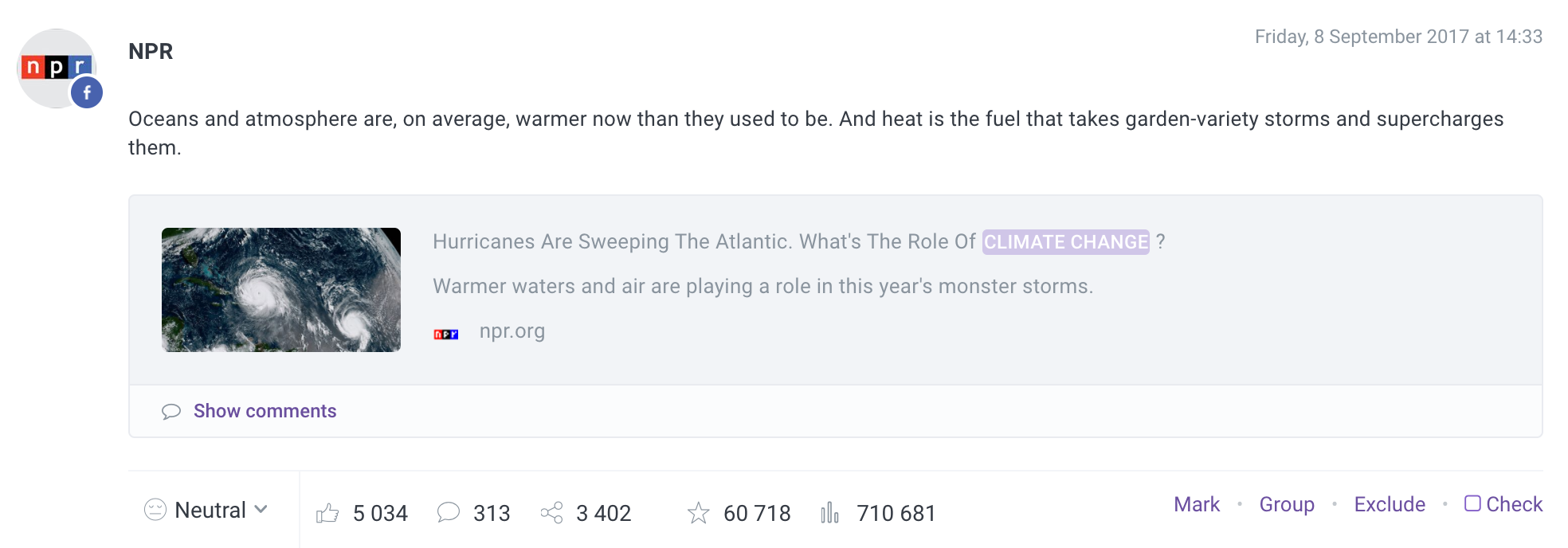 NPR social media climate change mention